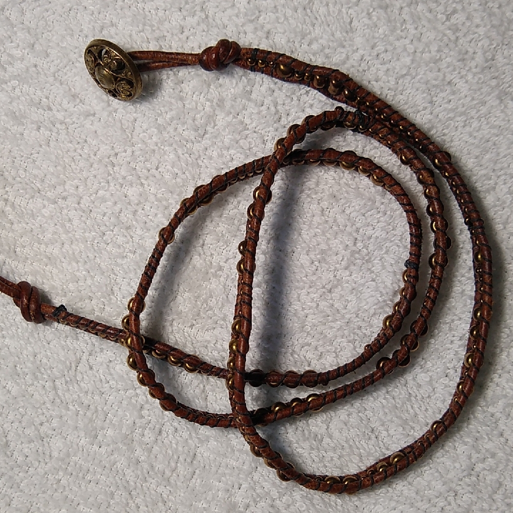 Vivi Love * Copper Beads w-Brown Wrap Bracelet